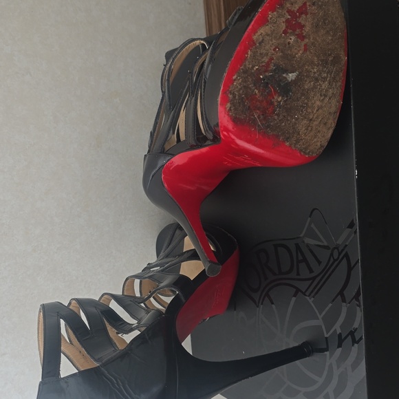 Christian Louboutin Black Patent Strappy Heels